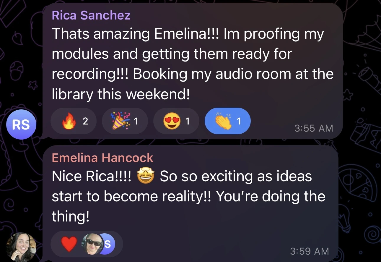 Woman sharing excitement as she proofs the modules she is building